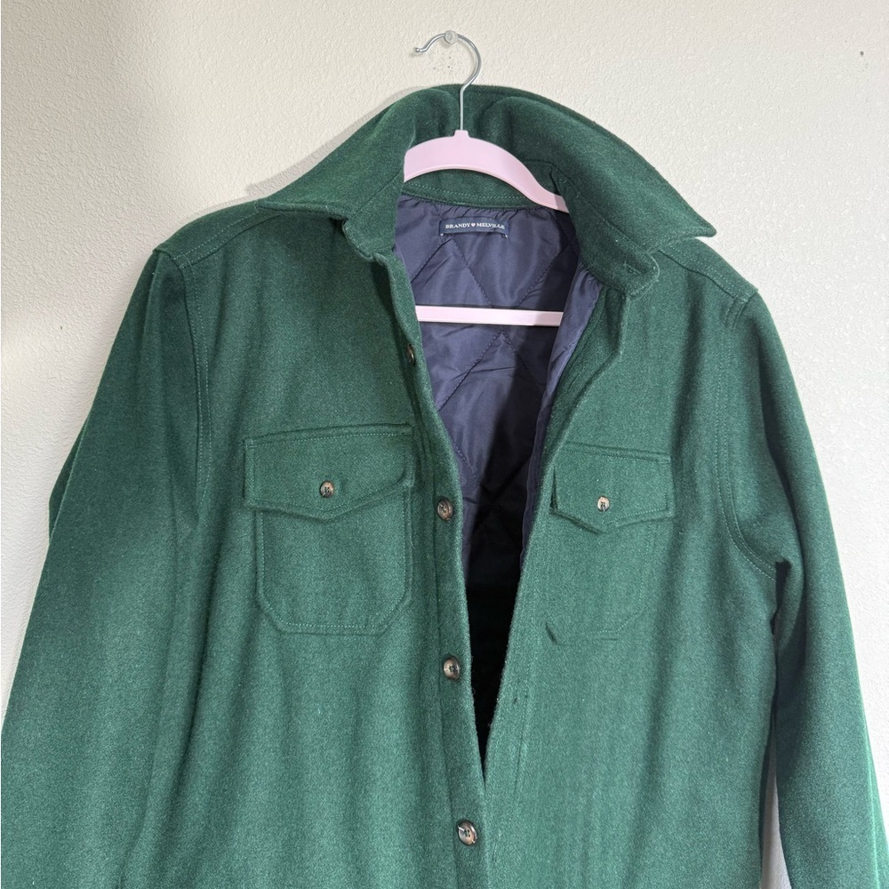 Brandy Melville Forest Green Quilted Shacket Jacket OS Oversized Button Front - Picture 6 of 8